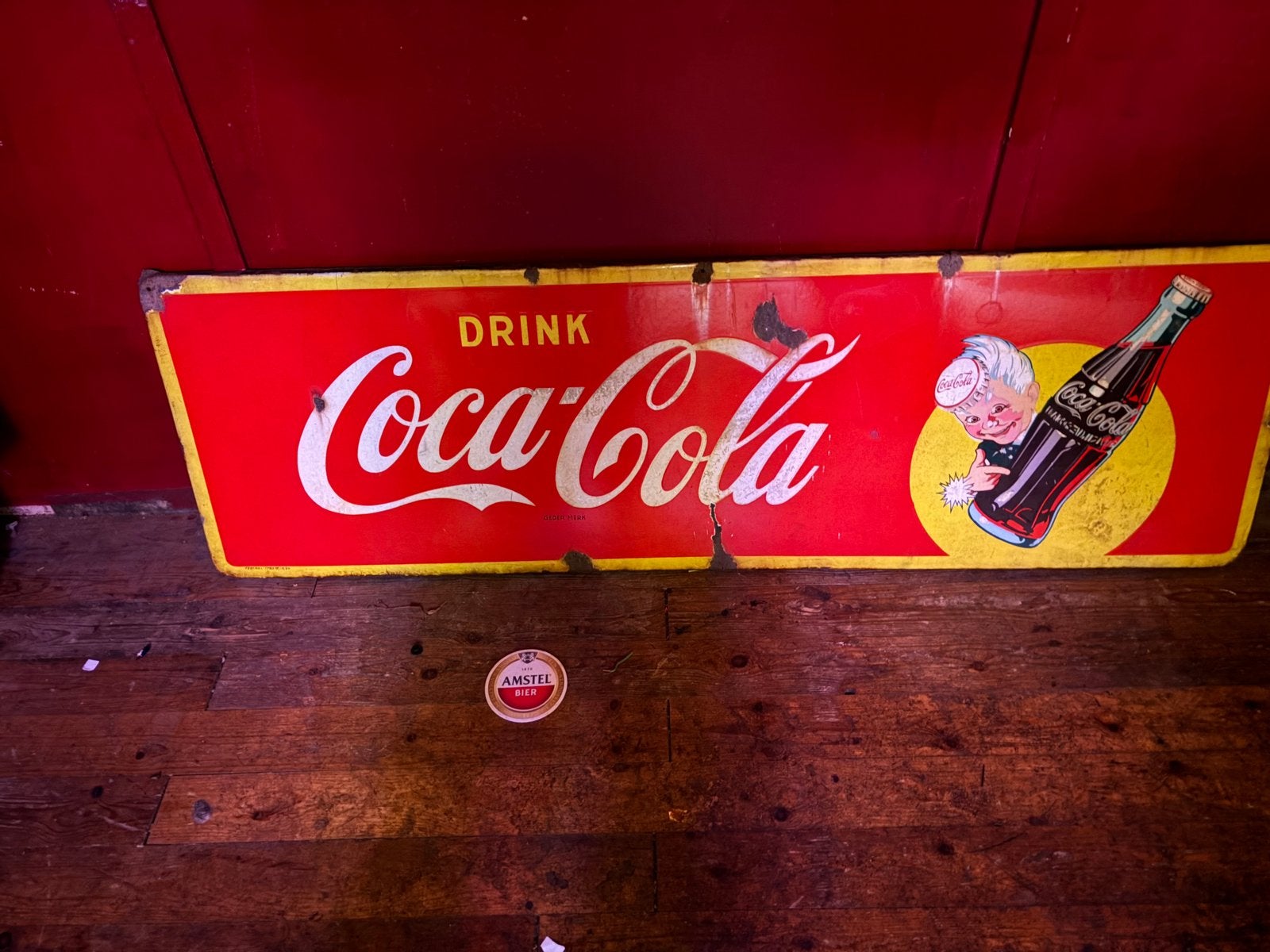 Vintage Coca-Cola Reclamebord Origineel, Antiek en Kunst, Ophalen
