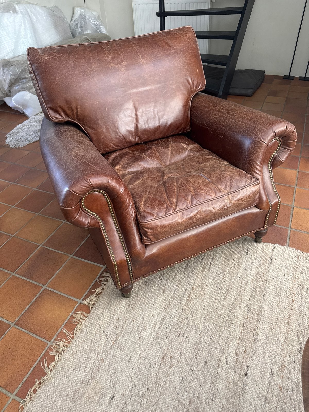 Leren fauteuil in Ralph Lauren stijl, zgan, Huis en Inrichting, Fauteuils, Ophalen, Zo goed als nieuw, Leer