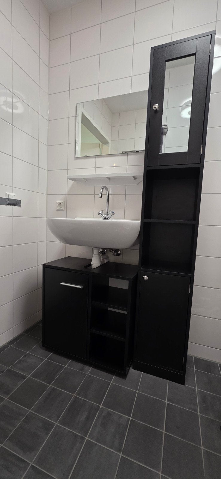 Zwarte badkamermeubelset met spiegelkast, Huis en Inrichting, Badkamer | Badkamermeubels, Ophalen, Nieuw, 50 tot 100 cm, 25 tot 50 cm