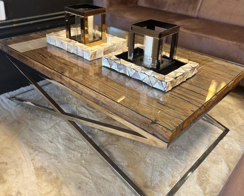 Richmond kensington style salontafel met galsplat, Ophalen, Gebruikt, 100 tot 150 cm, Modern richmond eichholtz