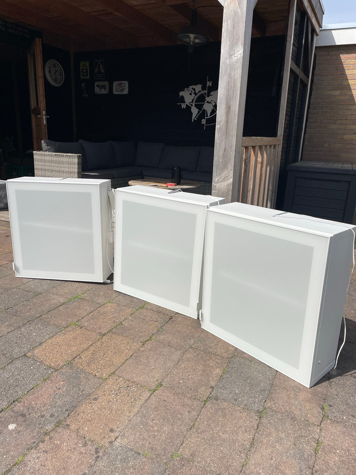 3 Witte Badkamerkasten met Glazen Deur en Verlichting, Ophalen, Gebruikt
