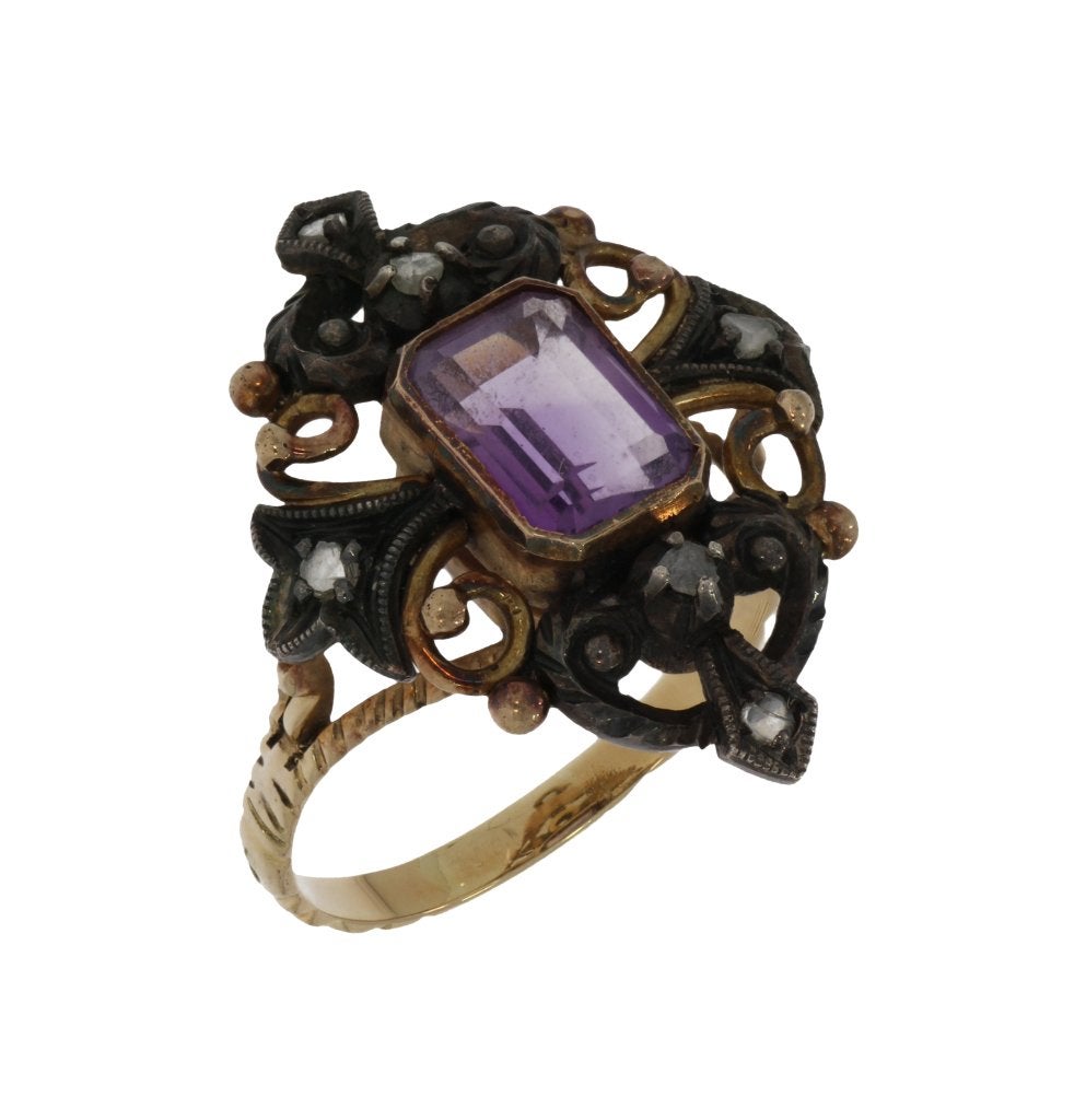 Diamanten amethist 14k gouden antieke ring dame fraai, Sieraden, Tassen en Uiterlijk, Antieke sieraden, Ophalen of Verzenden, Goud