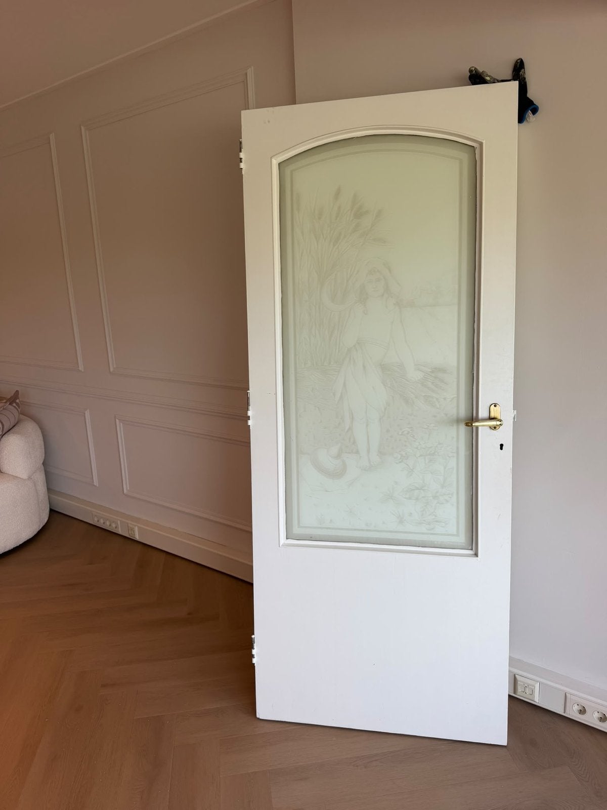 Binnendeur met unieke afbeelding op glas (80x230 cm), Ophalen, Gebruikt, 80 tot 100 cm, 215 cm of meer
