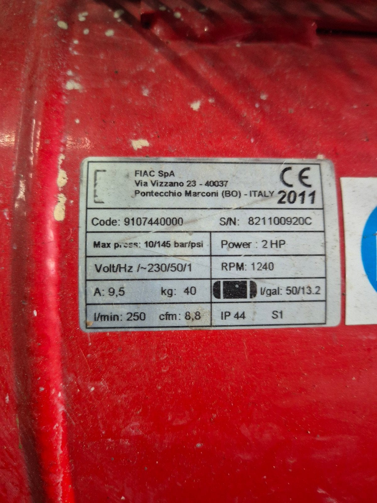 FIAC Compressor 2 PK - 50 liter - 10 bar, Gebruikt, 6 tot 10 bar, Ophalen of Verzenden, 25 tot 100 liter