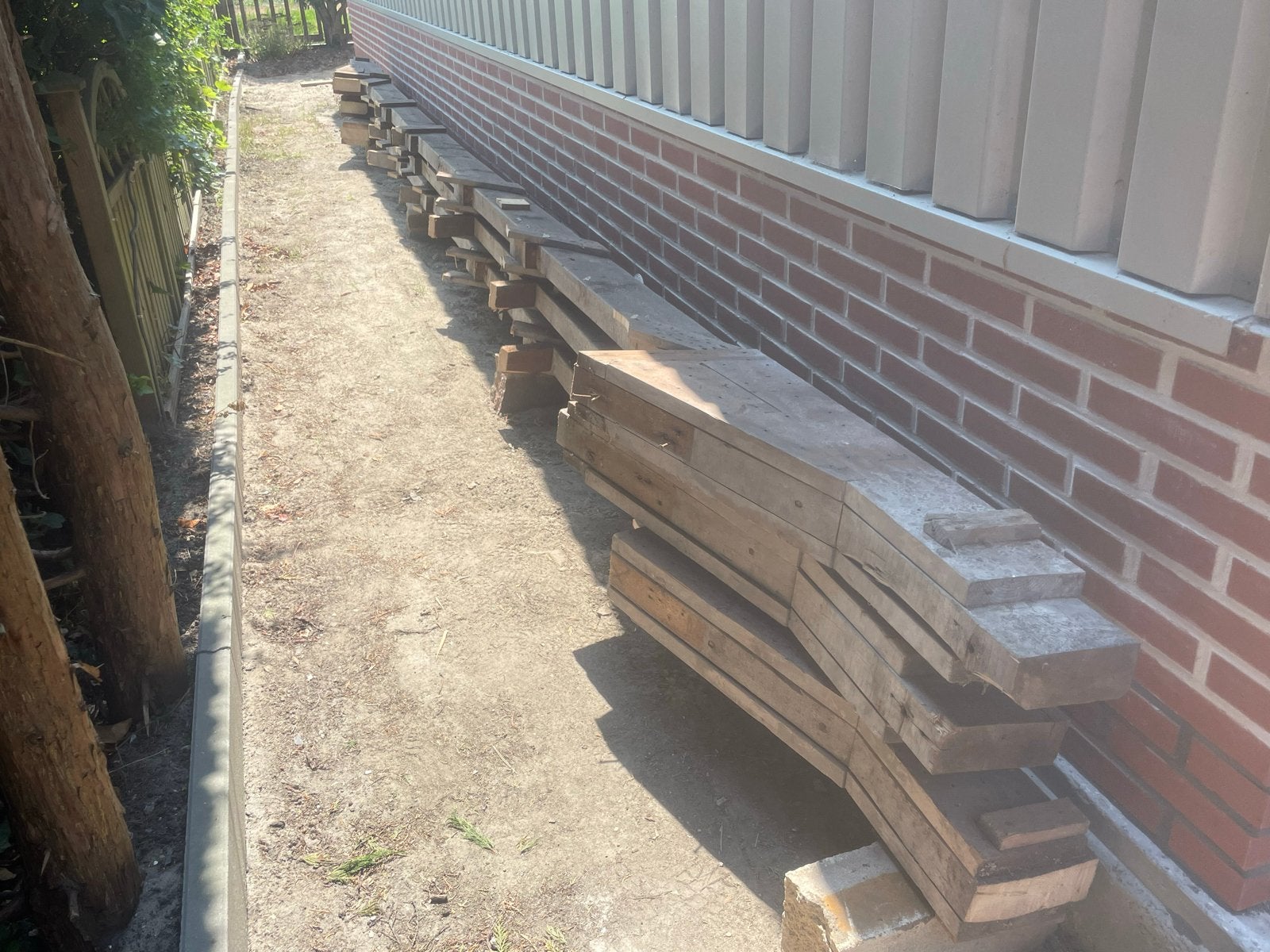 3 houten balken, ruim 8meter lang, Ophalen, Gebruikt, 50 mm of meer, Balk
