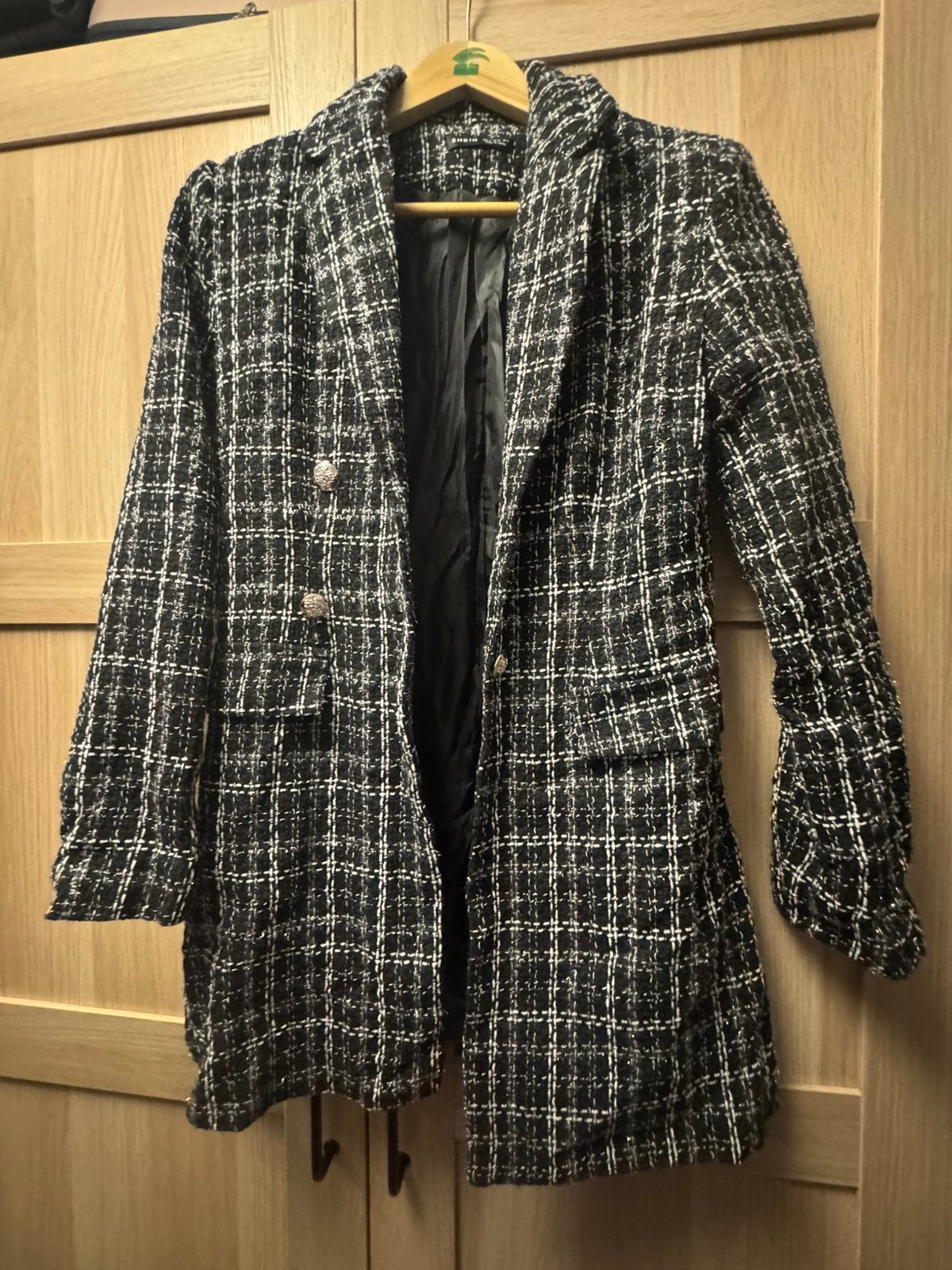 Plaid coat, Kostuum of Pak, Verzenden, Zwart, Zo goed als nieuw