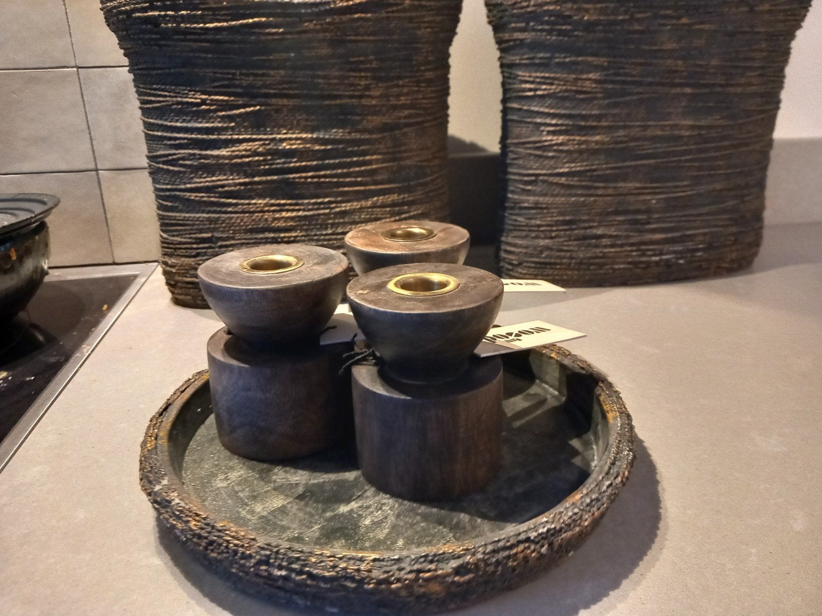kaarsenhouders set van 2, Huis en Inrichting, Ophalen of Verzenden, Hout, PTMD