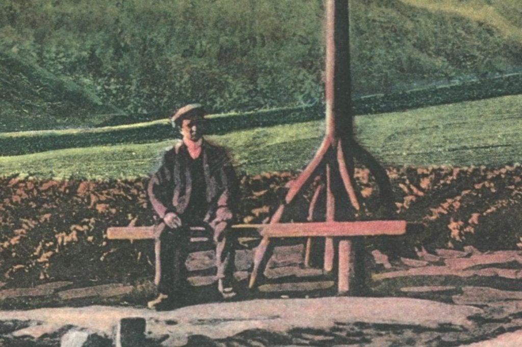 940315	Berg en Dal	Grenspaal Grens	kleur	Leuke oude kaart, Ophalen of Verzenden, 1920 tot 1940, Ongelopen, Gelderland