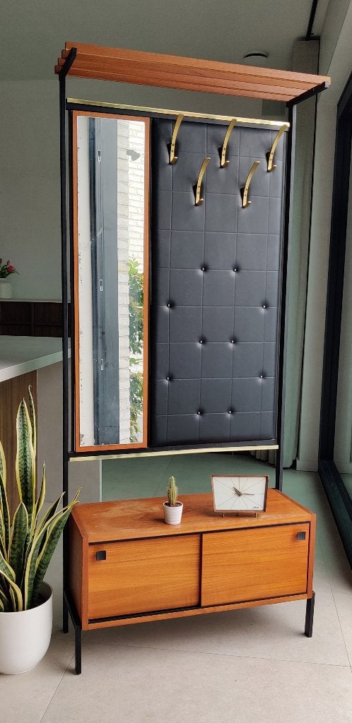 Prachtige vintage teakhouten kapstokmeubel / halkast, Ophalen, Teakhout, Zo goed als nieuw, Minder dan 150 cm