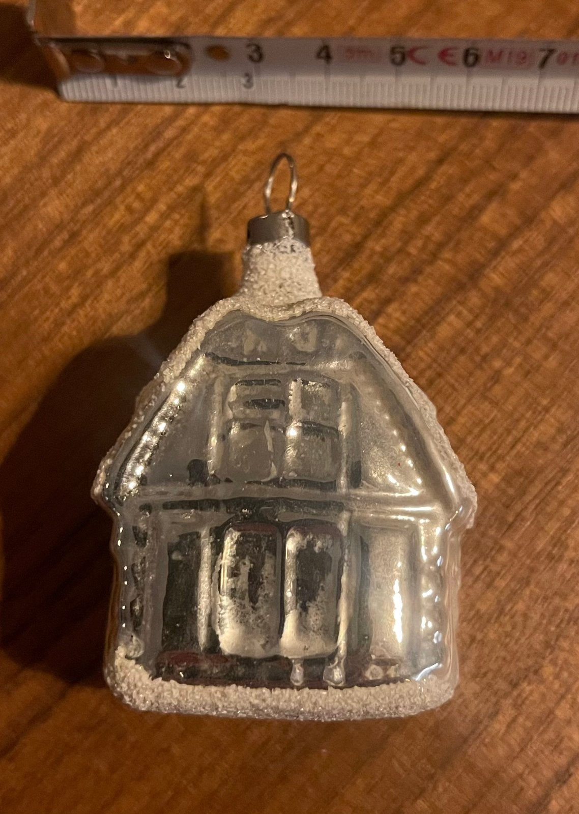 Vintage glazen kerstbal – Huisje gesuikerd dak 60 (Kwikglas), Ophalen, Gebruikt