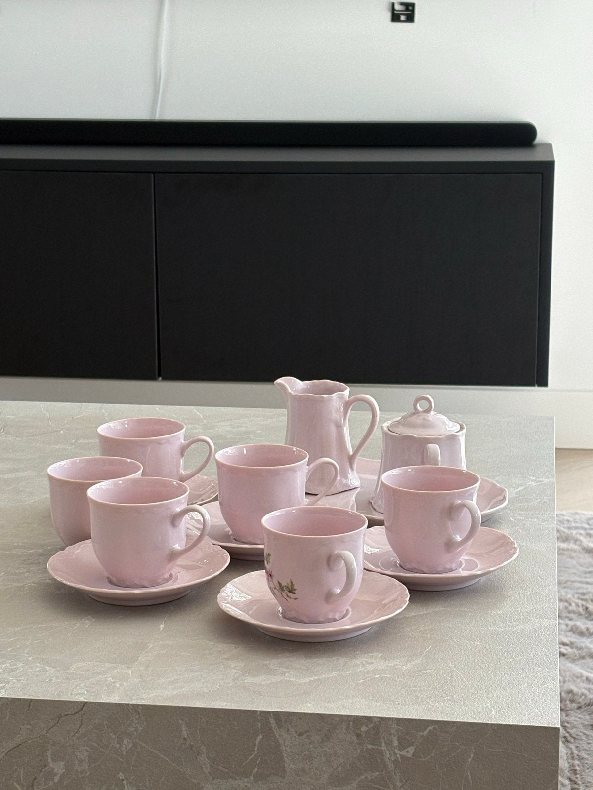 Hutschenreuther Roze Koffie/Theeservies - 6 Kopjes & Schotel, Ophalen of Verzenden