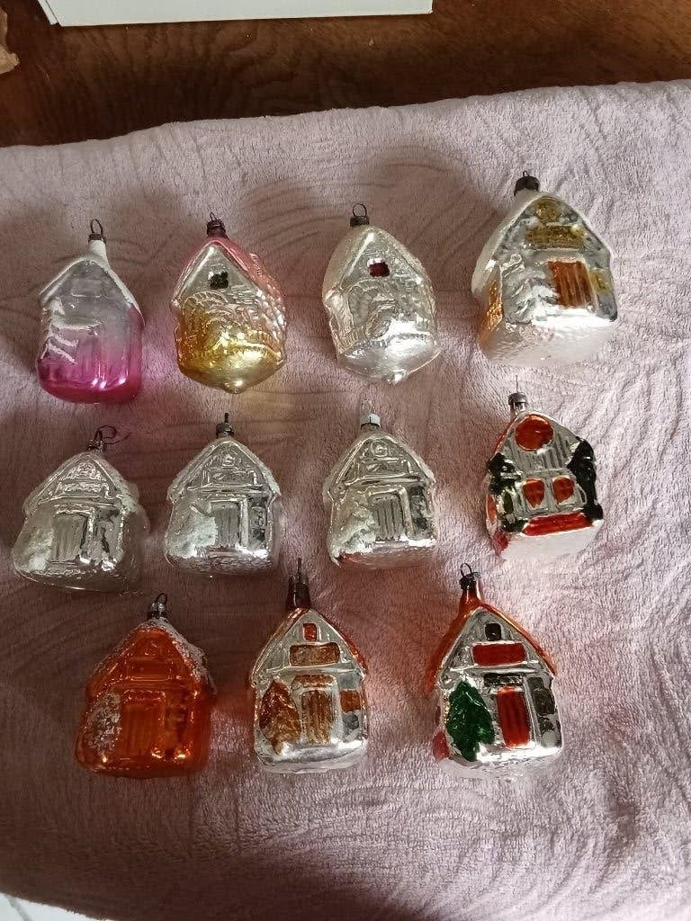 Prachtige antieke glazen kerstbal huisjes, Diversen, Kerst, Ophalen of Verzenden, Gebruikt