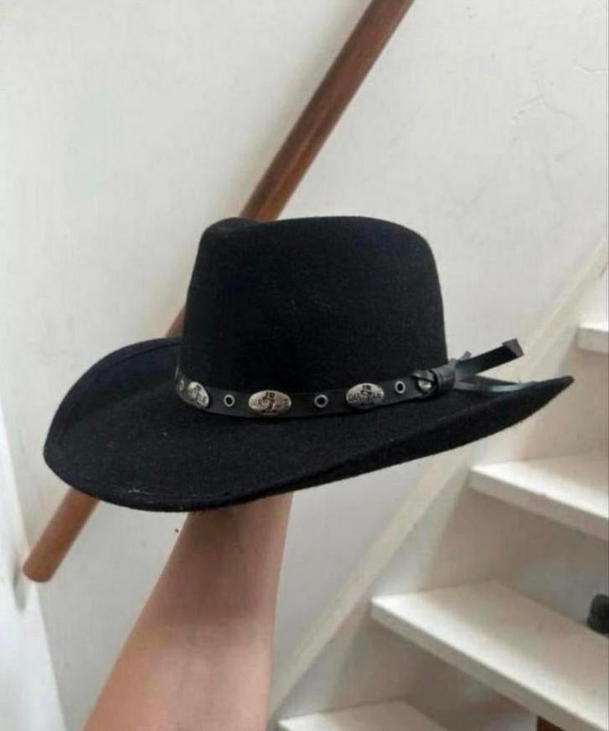 Zwarte hoed / cowboyhoed van 100% wol met gesp, Ophalen of Verzenden