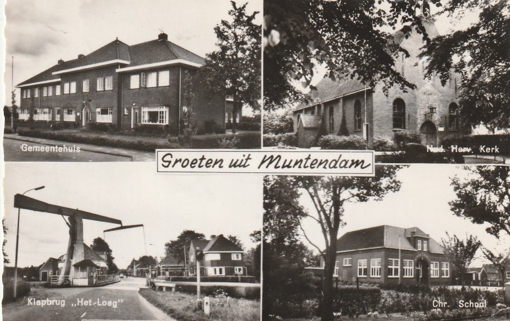 MUNTENDAM Gemeentehuis Brug Kerk School Groeten, Verzenden, 1960 tot 1980, Gelopen, Groningen