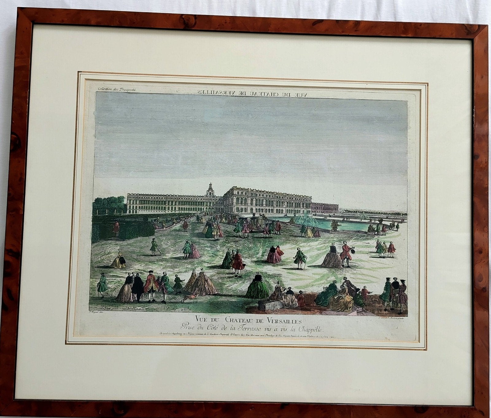 Optica prent Vue du Chateau Versailles, Antiek en Kunst, Ophalen, Architectuur, Gravure, Handgekleurd