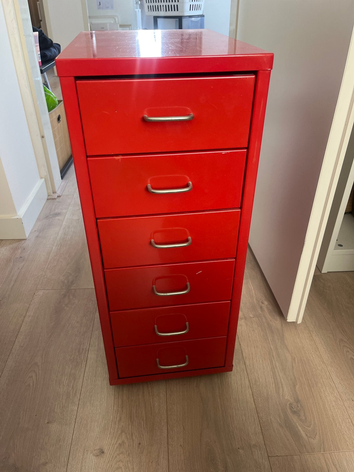 Rode ladekast met 6 laden - Ideaal voor opbergen, Huis en Inrichting, Kasten | Ladekasten, Ophalen, Minder dan 50 cm, Gebruikt