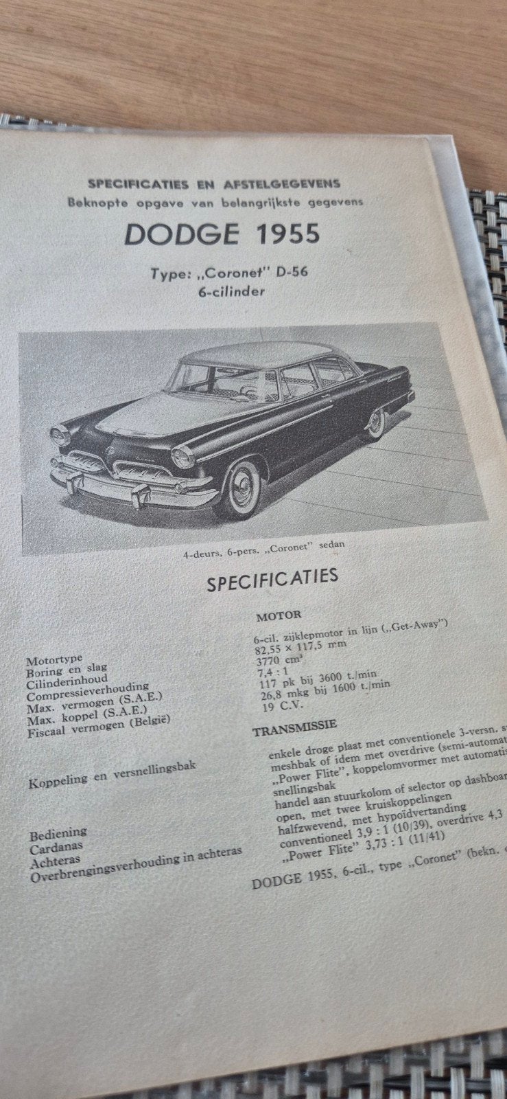 kluwer informatie blaadje Dodge 1955, Ophalen of Verzenden