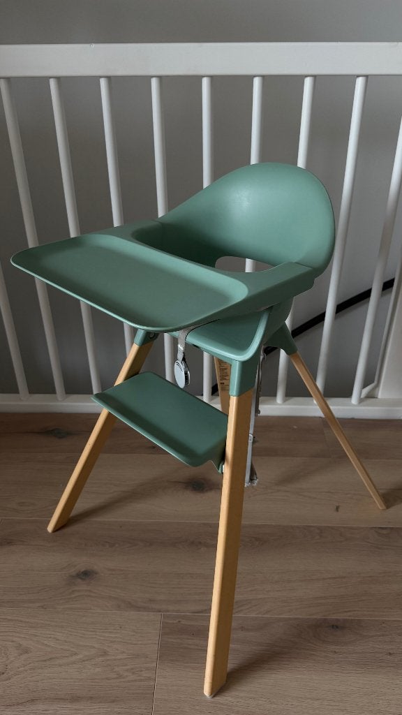 Te huur: Stokke Clikk eetstoel reisstoel, Ophalen, Gebruikt, Inklapstoel, Gordel(s)