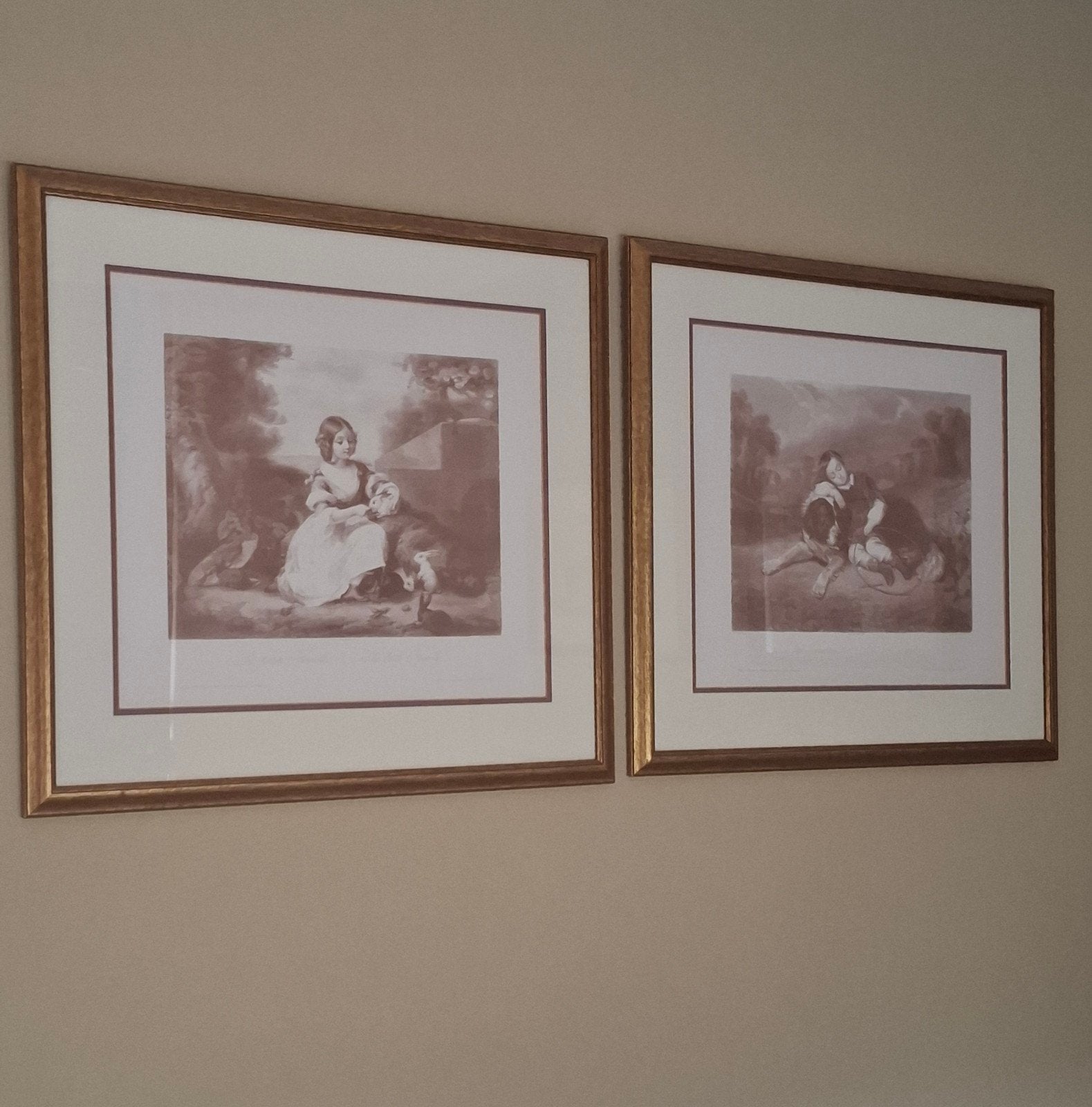Franse schilderijen/gravures mooie gouden lijsten, Ophalen of Verzenden