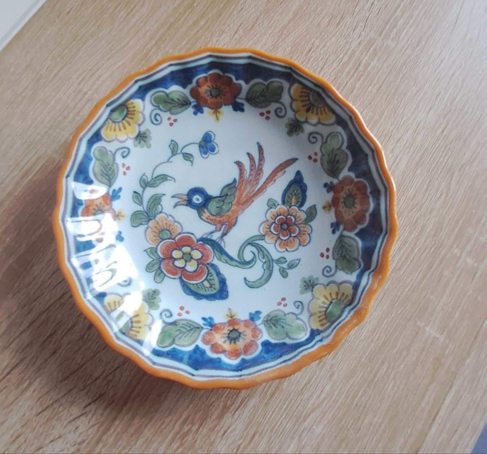 Handgeschilderd sierbordje met vogel en bloemen, Ophalen of Verzenden