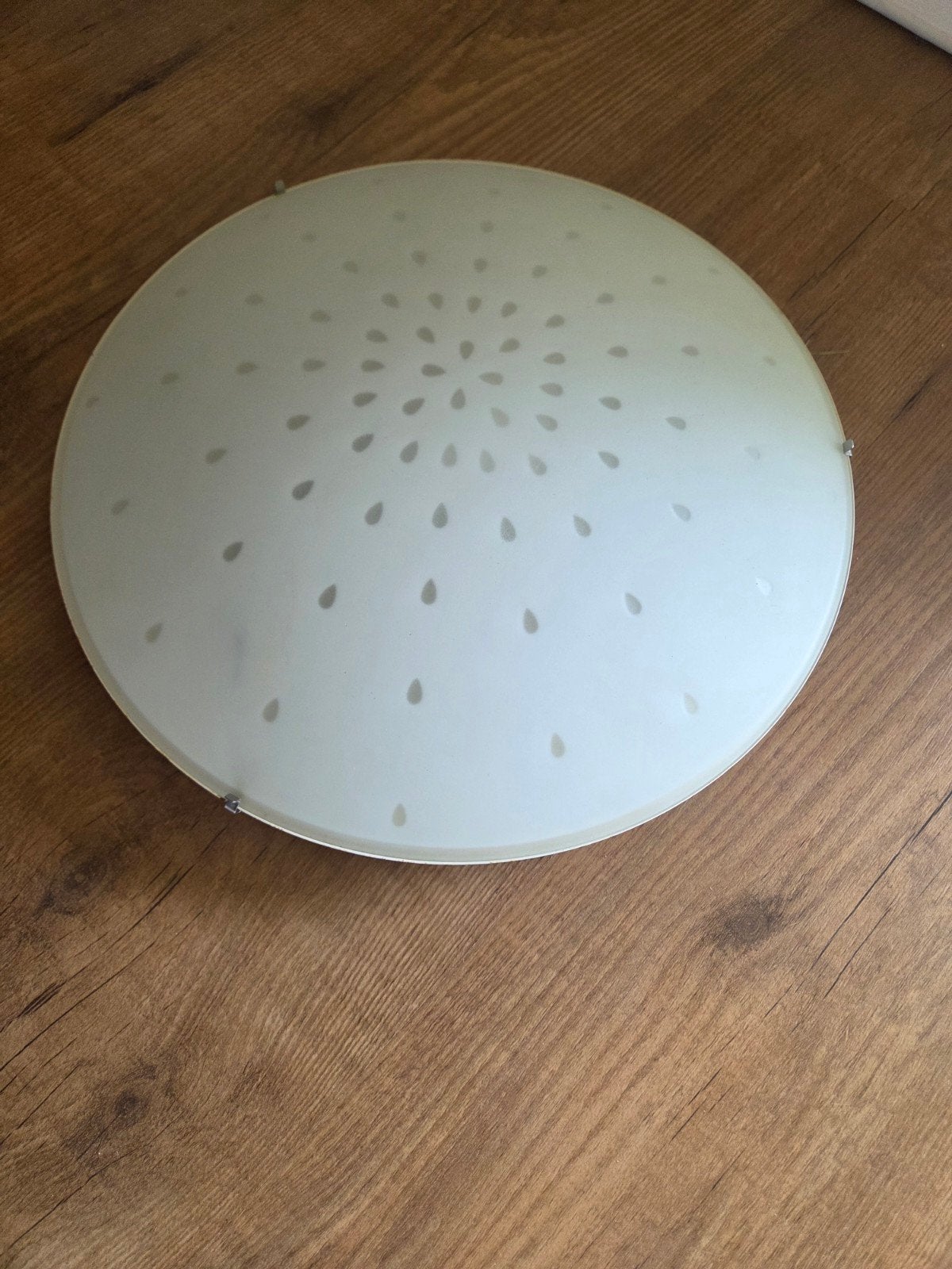Plafonnière rond melk glas met druppels, 30cm, Massive, Huis en Inrichting, Ophalen, Gebruikt, Inclusief lichtbron, E27 (groot)