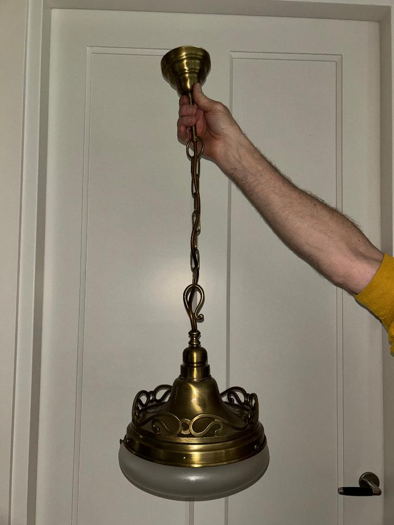 Vintage hanglamp, Ophalen, Gebruikt, Glas, 50 tot 75 cm
