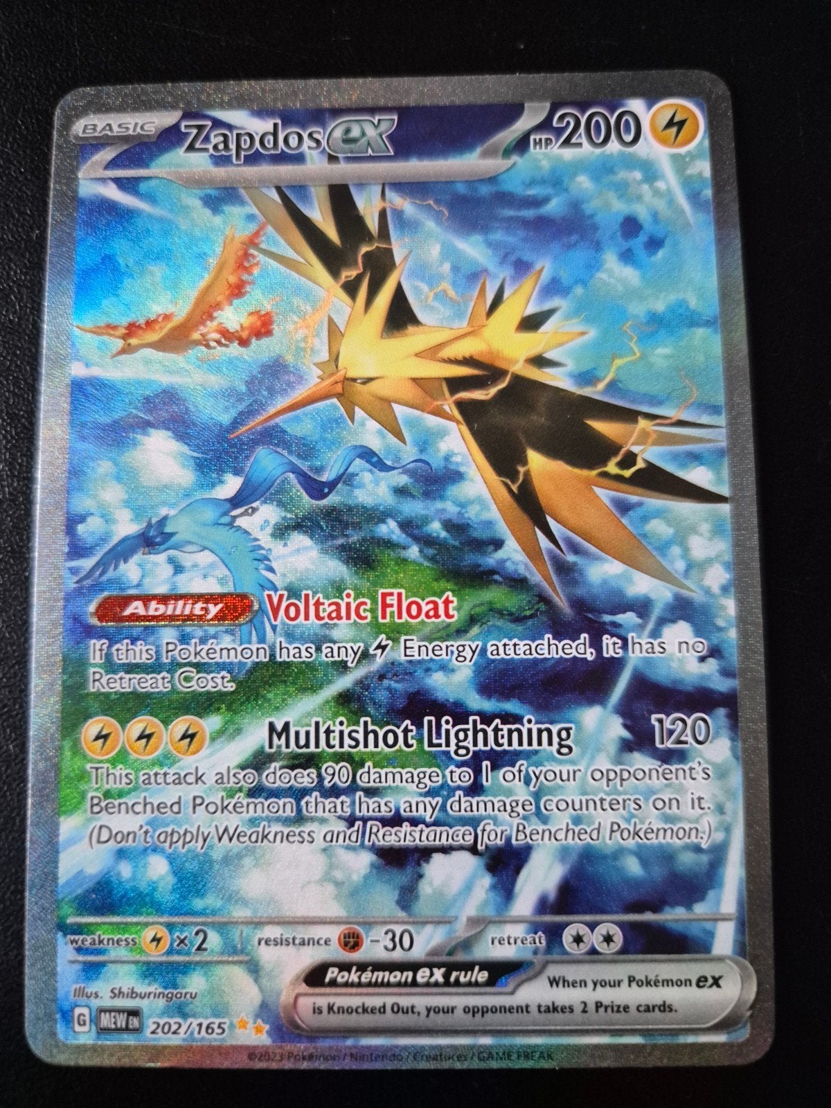Zapdos ex 202/165 - Pokémon kaart, Ophalen of Verzenden, Zo goed als nieuw, Losse kaart, Foil