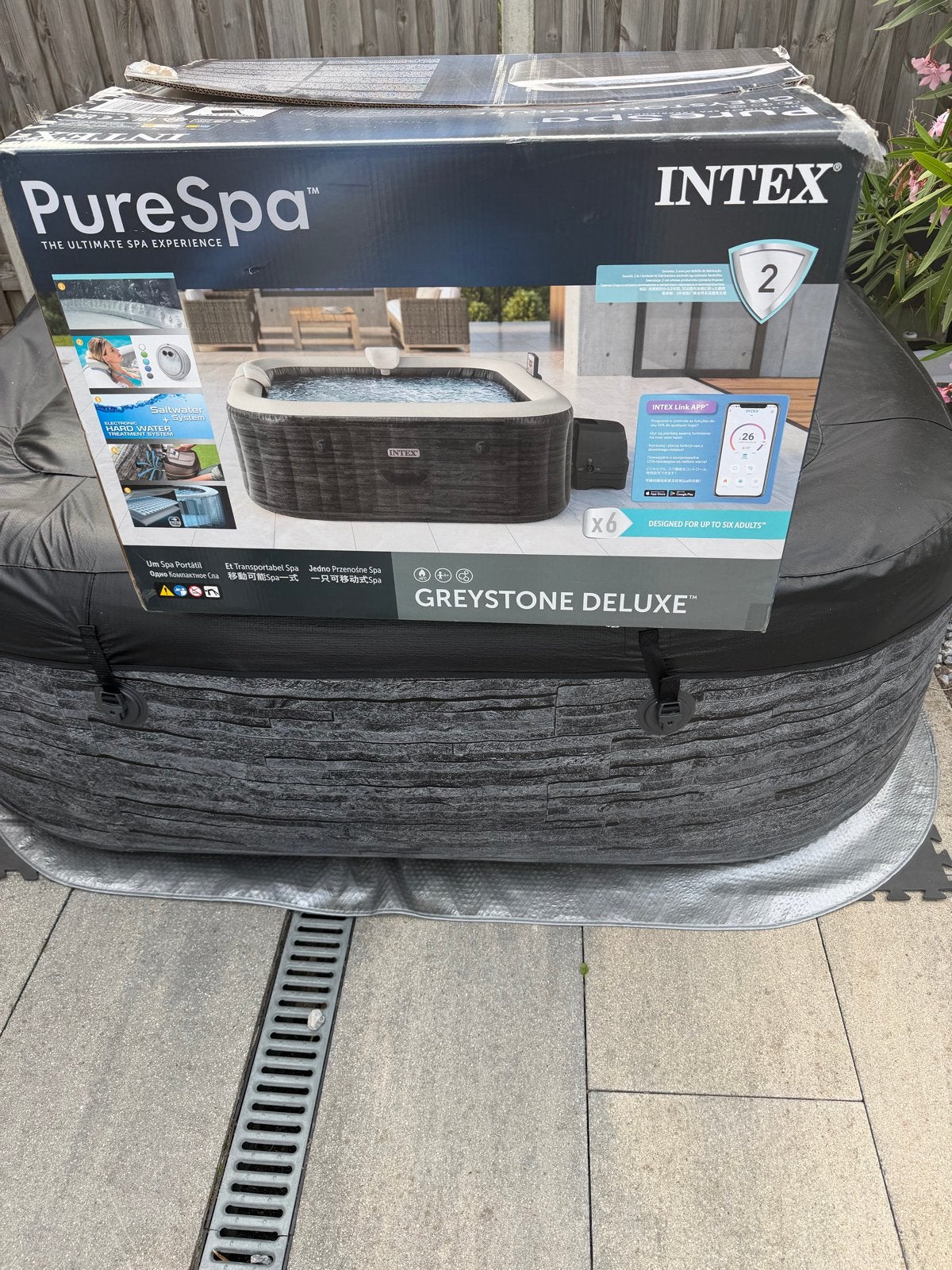 Intex PureSpa Greystone Deluxe Opblaasbare Jacuzzi, Ophalen, Zo goed als nieuw, Afdekzeil, Opblaasbaar
