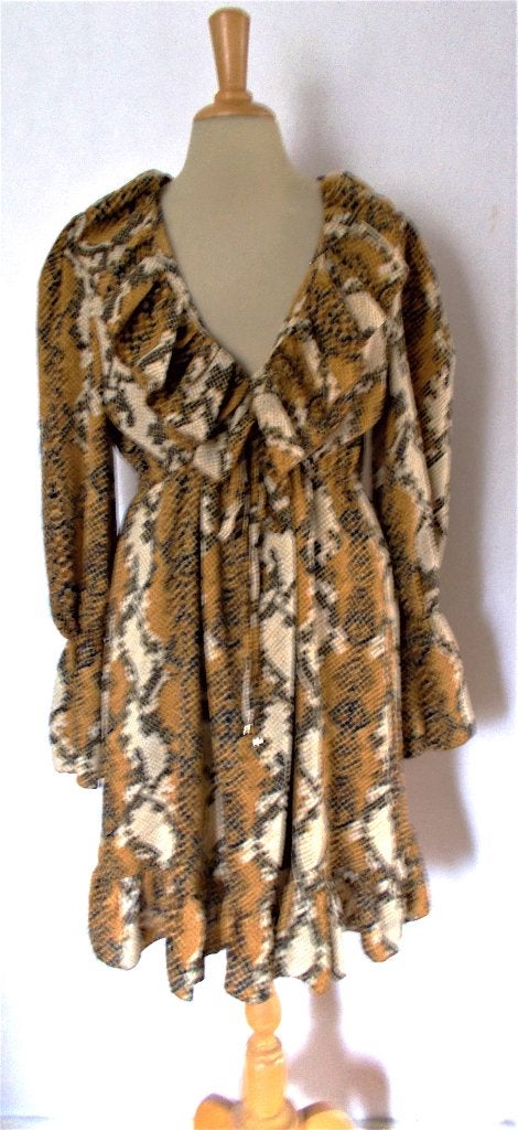 Leuk geel/zwart animal print jurkje van Guts & Gusto! L, Maat 42/44 (L), Zo goed als nieuw, Knielengte, Meerkleurig