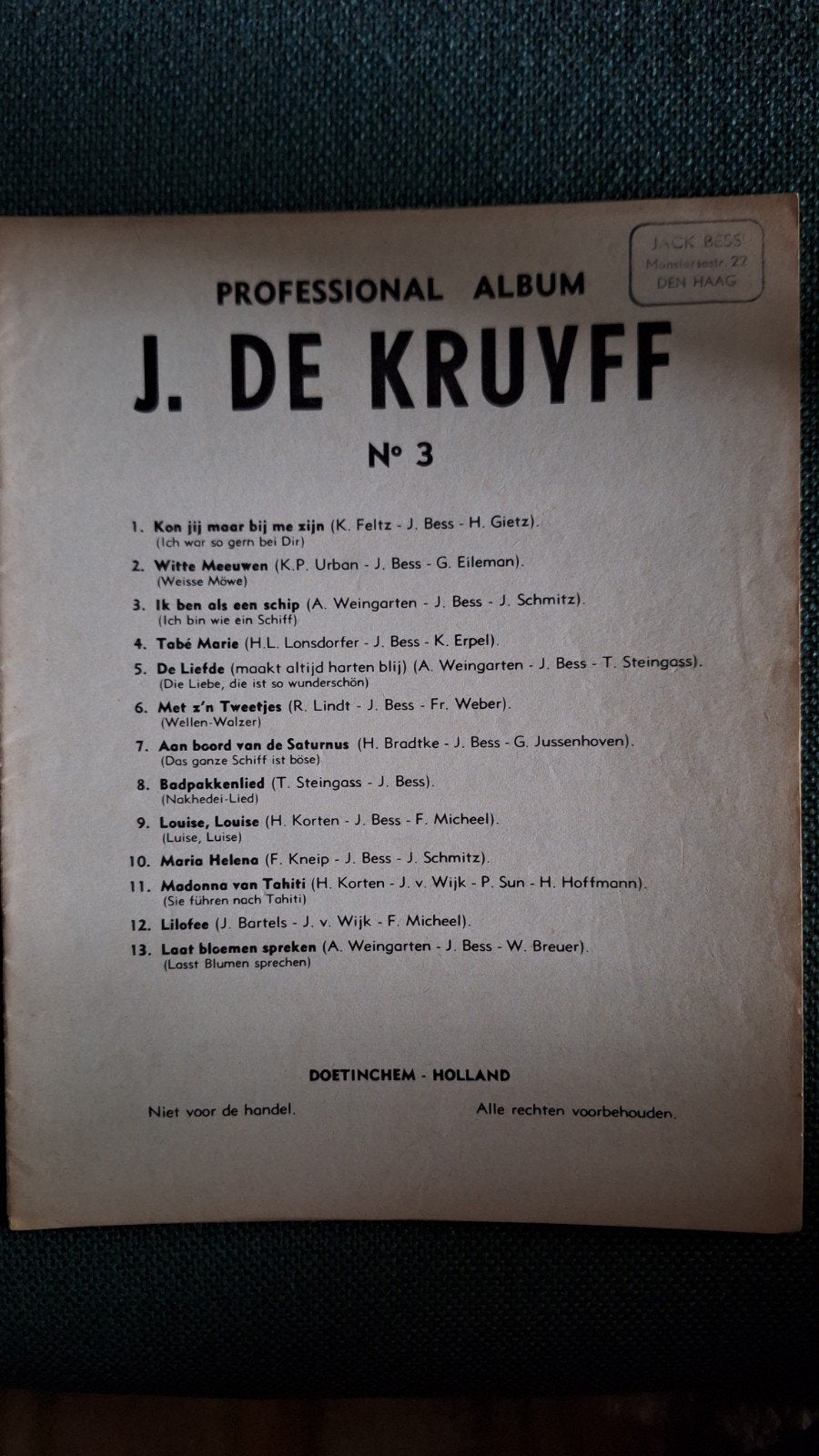 J. de Kruyff - Professional Album No. 3, Piano, Overige genres, Overige soorten, Ophalen of Verzenden