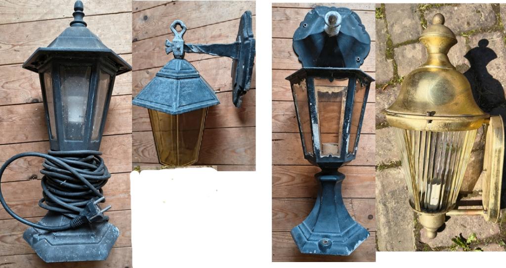 3 buitenlampen Hangend n staand  Verder nog messing wandlamp, Ophalen, Overige materialen, Gebruikt, Wandlamp