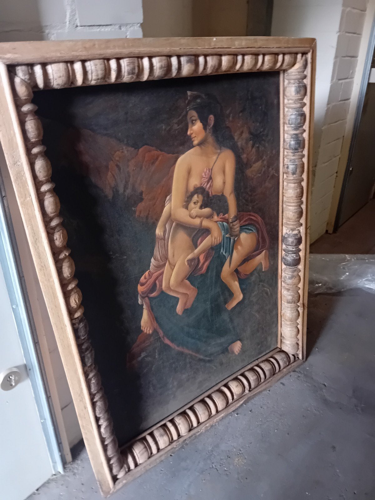 Groot oud kunstschilderij: Moeder met kinderen, Ophalen, Paneel, Portret of Personen, Olieverf
