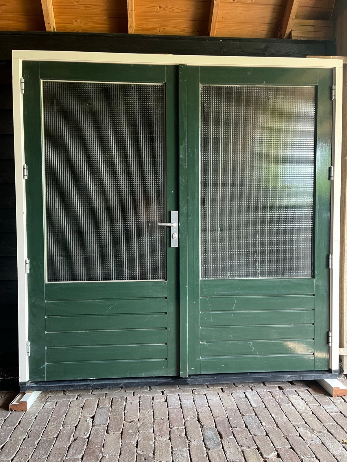 Tuindeuren +kozijn,  Dts onderdorpel. Kader. .  219brx222h, Doe-het-zelf en Verbouw, Ophalen, Gebruikt, Deurkozijn, 225 cm of meer