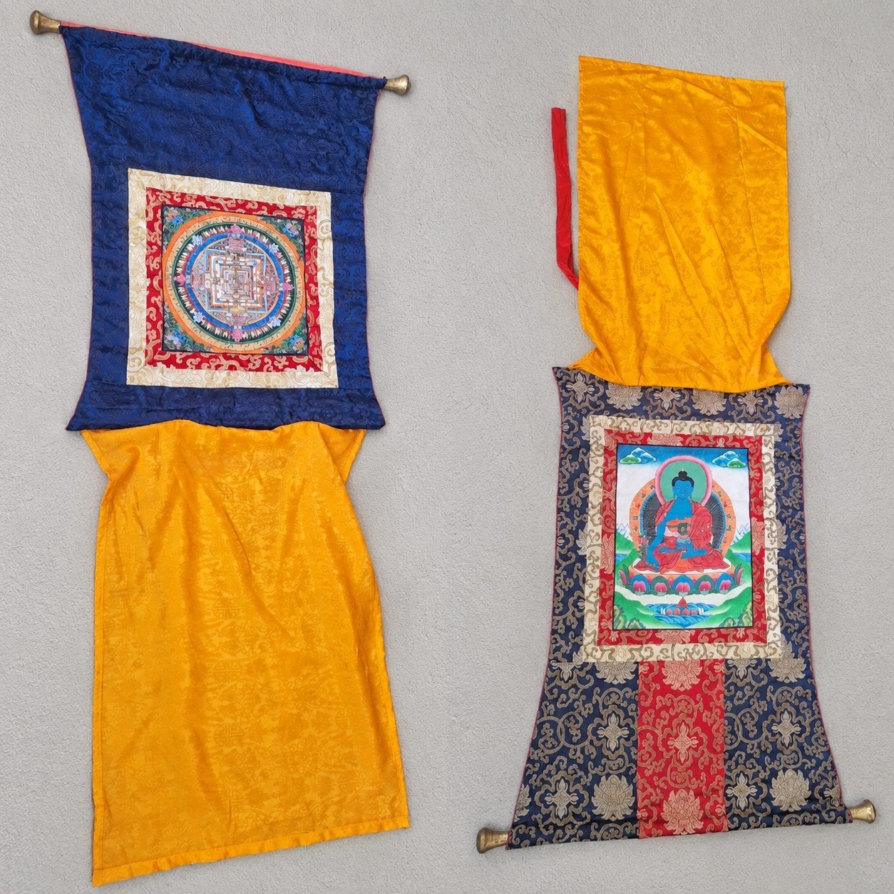 Kalachakra-mandala & Medicijn Boeddha Thangka's, Tibet, Geschilderd, Ophalen of Verzenden, Meerkleurig