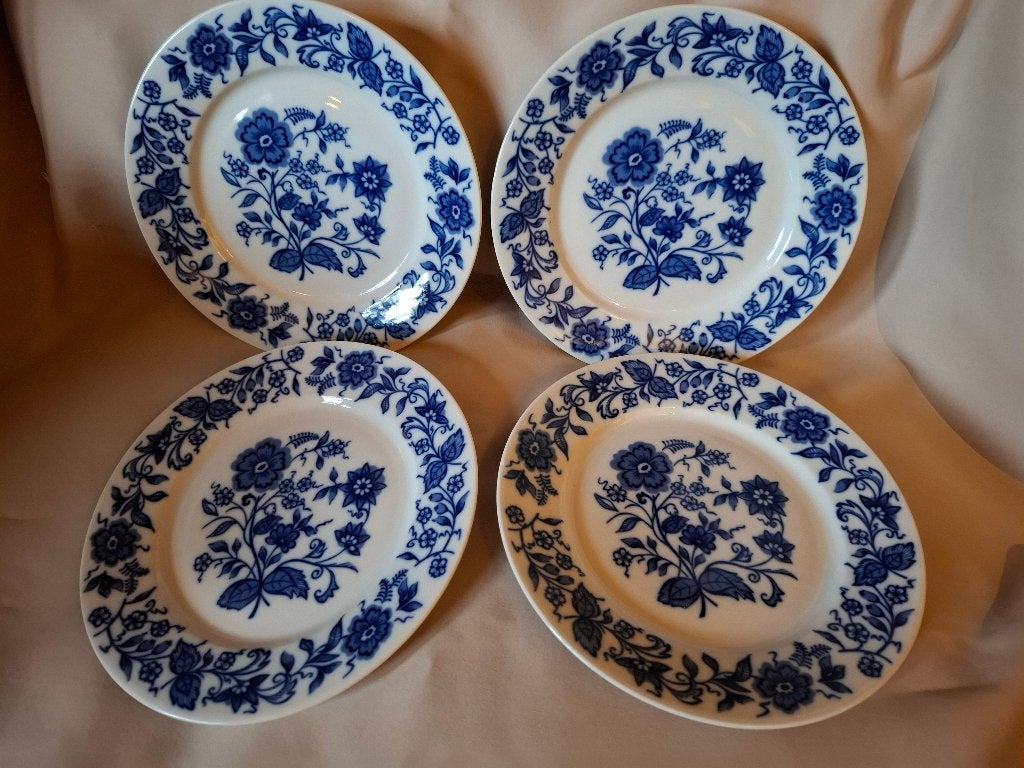 4 Vintage MZ Czechoslovakia Cobalt Underglaze borden, Verzenden