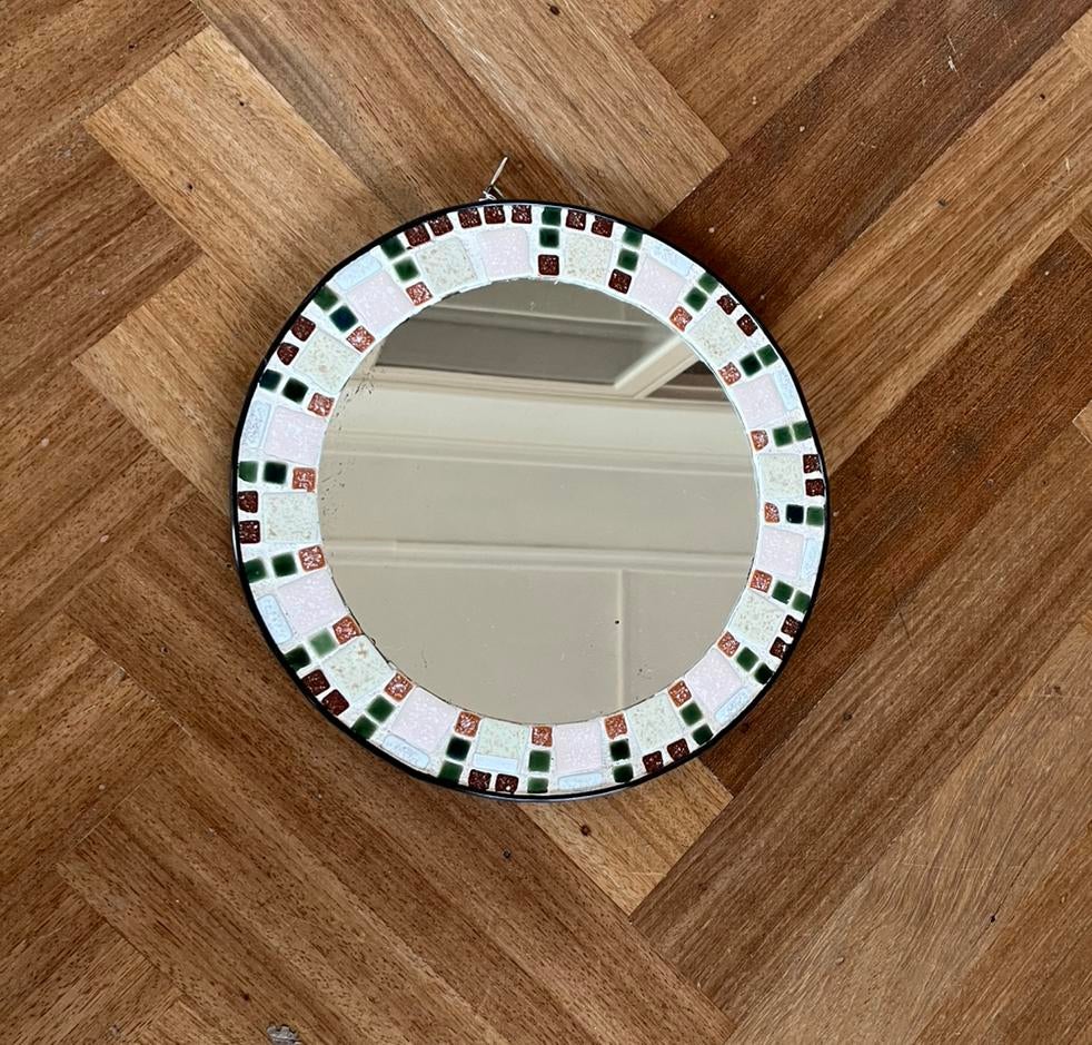 Mozaiek spiegel jaren 60/70 vintage retro, Minder dan 50 cm, Gebruikt, Rond, Ophalen of Verzenden