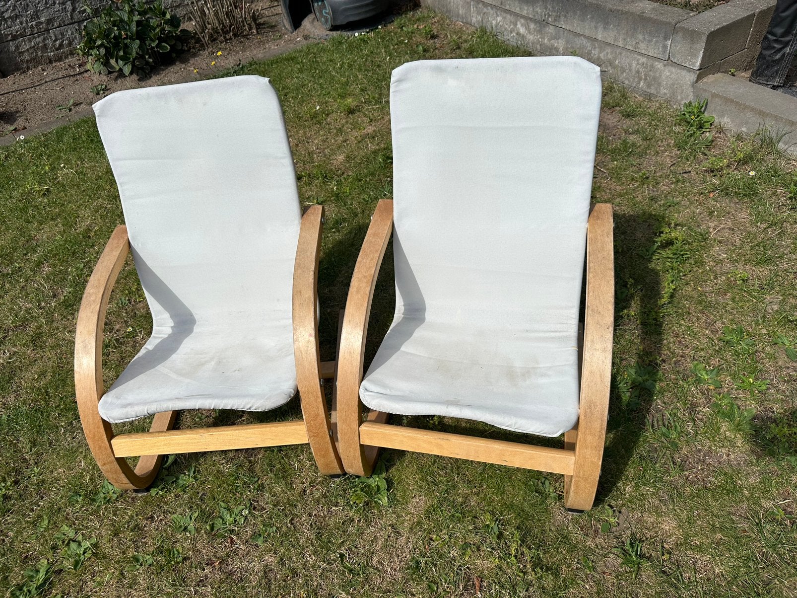 2 kinderstoelen met houten frame (IKEA POÄNG stijl), Ophalen of Verzenden, Zo goed als nieuw, Hout