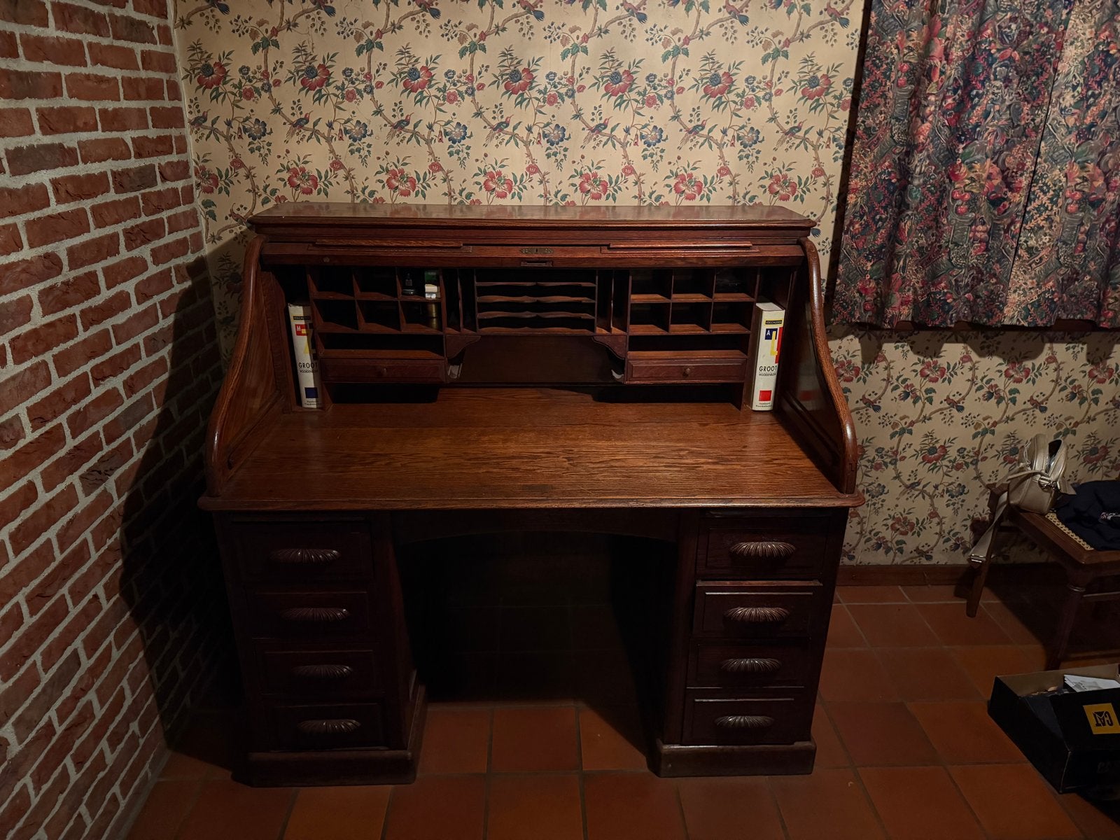 Antiek rolluikbureau van eikenhout, Antiek en Kunst, Ophalen of Verzenden