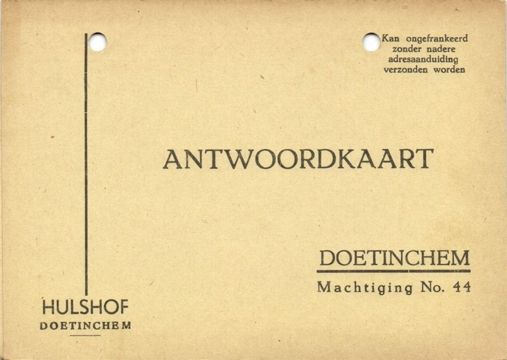 Hulshof, Doetinchem - antwoordkaart - frankering bij abonnem, Ophalen of Verzenden, Briefkaart