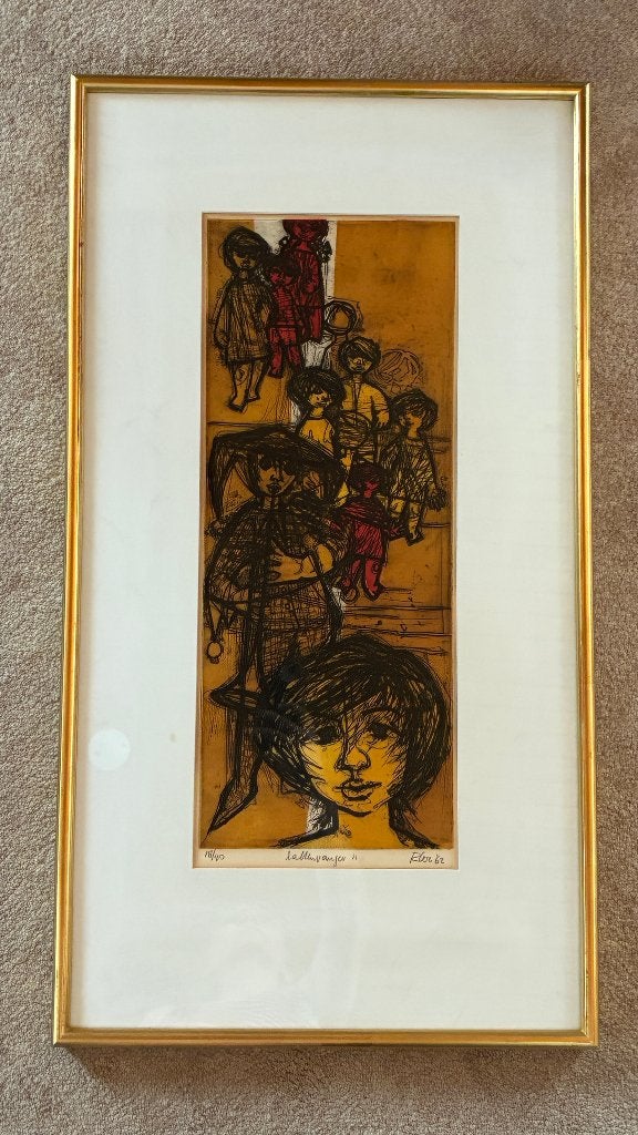 Vintage ets kleurenets Rob Cox - Rattenvanger 18/40 - 1962, Antiek en Kunst, Ophalen, Ets, Ingelijst, 1950 - 1999