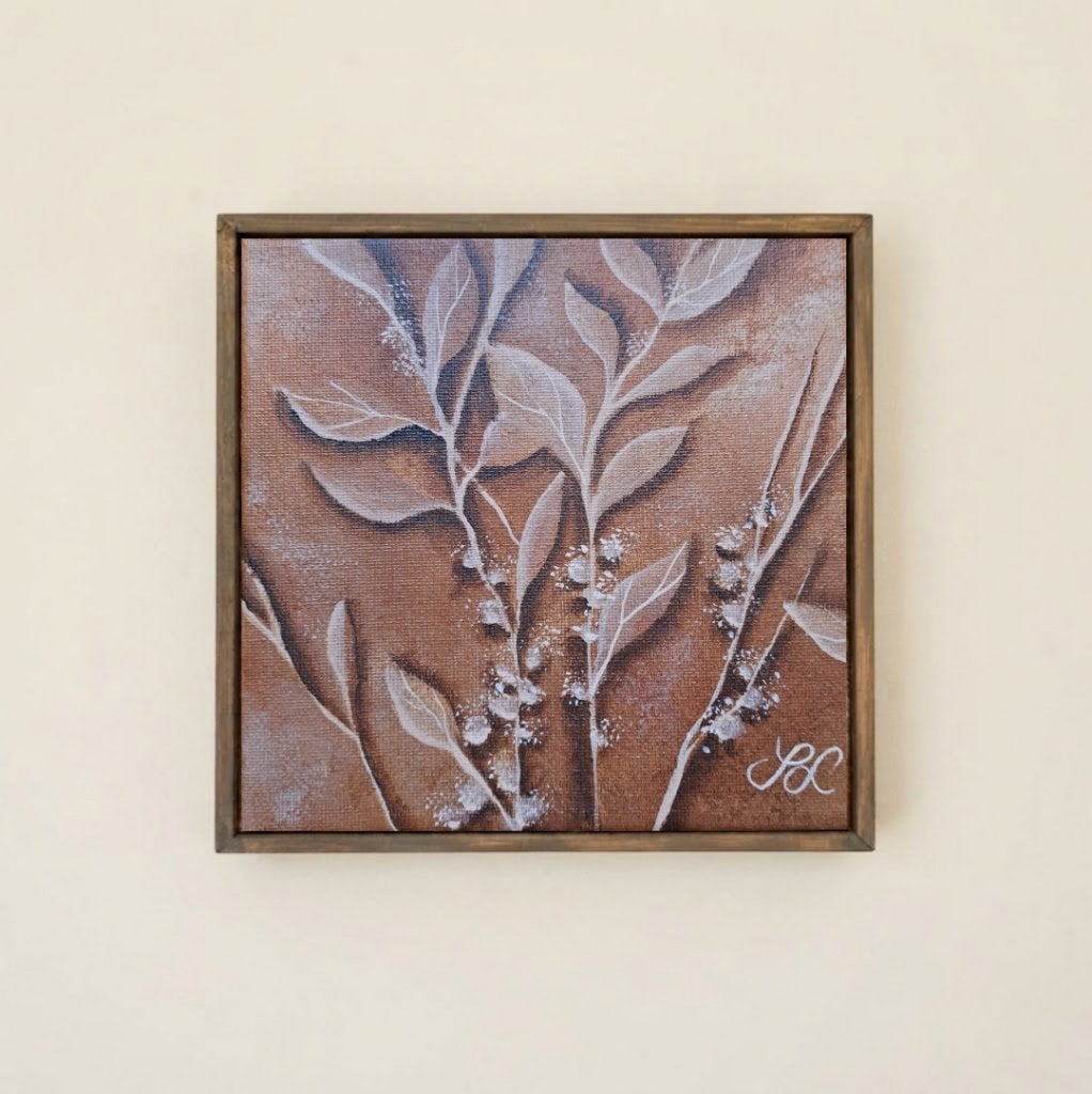 Hand-Painted Botanical Canvas Art (17x17cm), Bloemen, Acrylverf, Doek, Expressionistisch