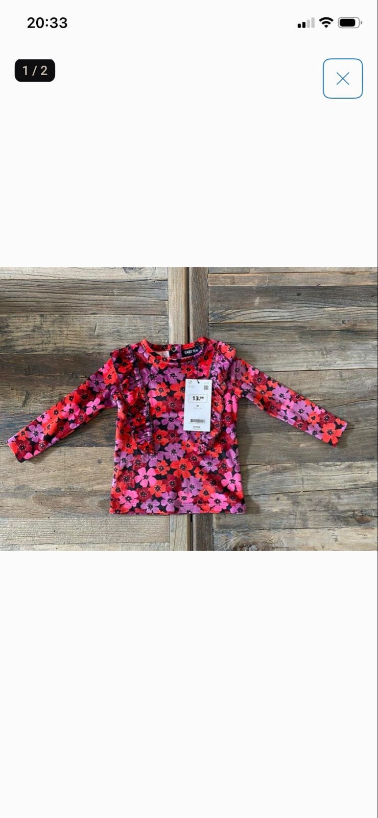 Baby shirtje met bloemenprint - rood/roze 80, Kinderen en Baby's, Babykleding | Overige, Ophalen of Verzenden, Nieuw, Meisje