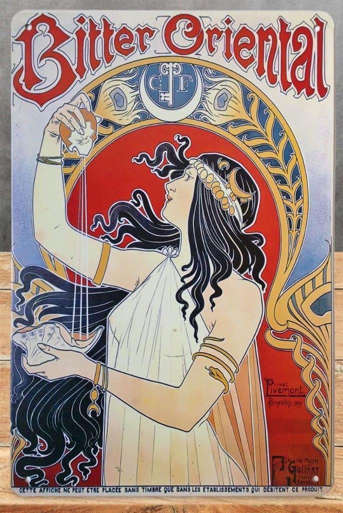 BITTER ORIENTAL LIVEMONT Metalen Wandbord Stijl Mucha, Ophalen of Verzenden, Nieuw