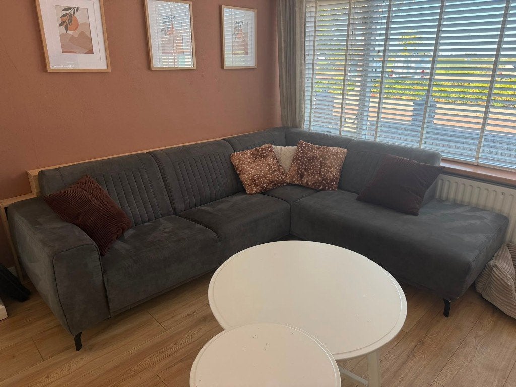 Ruime hoekbank Pronto Wonen – 265x223 cm – Valentina Steel, Ophalen, 250 tot 300 cm, Gebruikt, Hoekbank