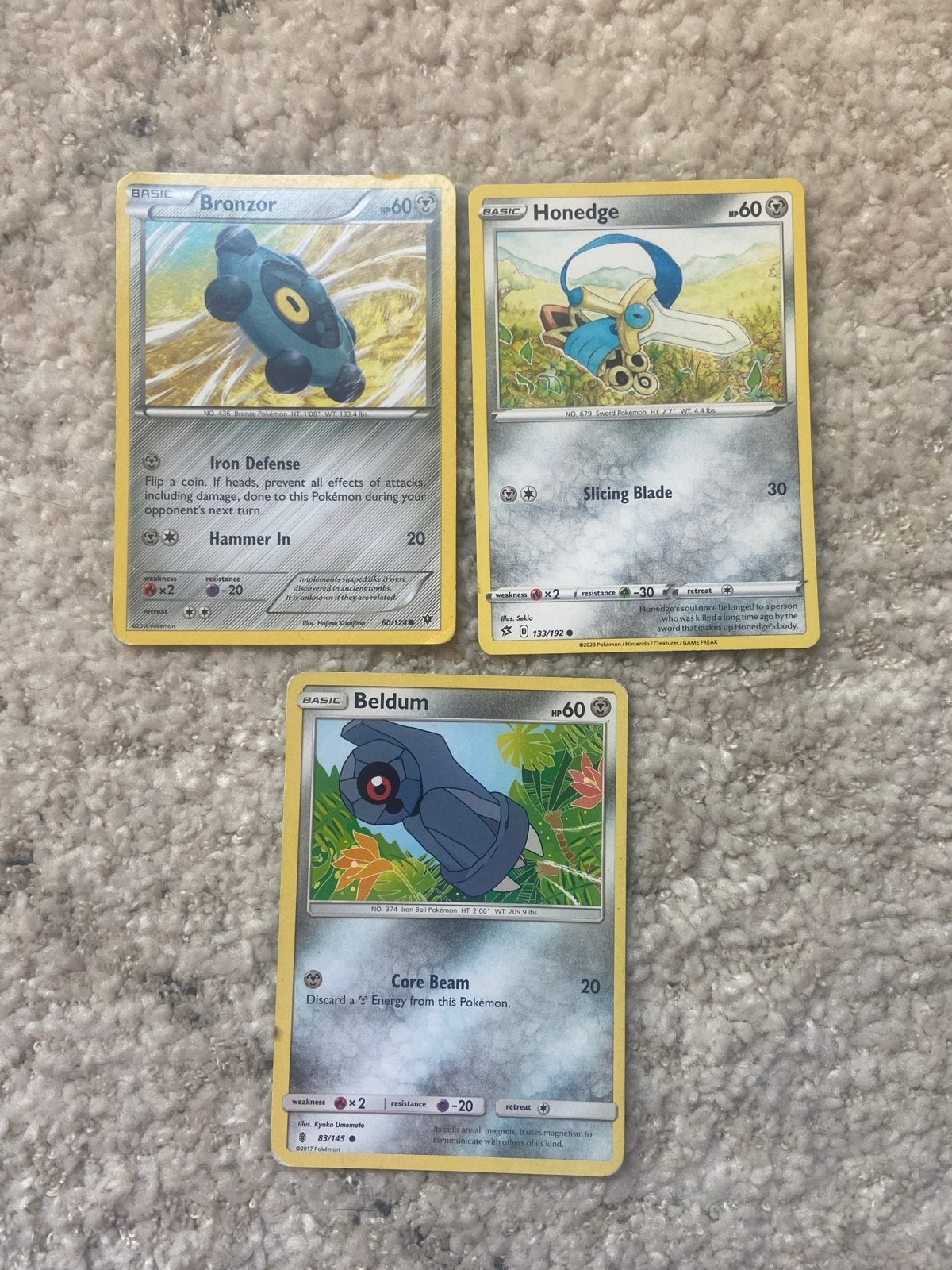 Pokémon Kaarten: Bronzor, Honedge, Beldum, Ophalen of Verzenden, Nieuw, Meerdere kaarten