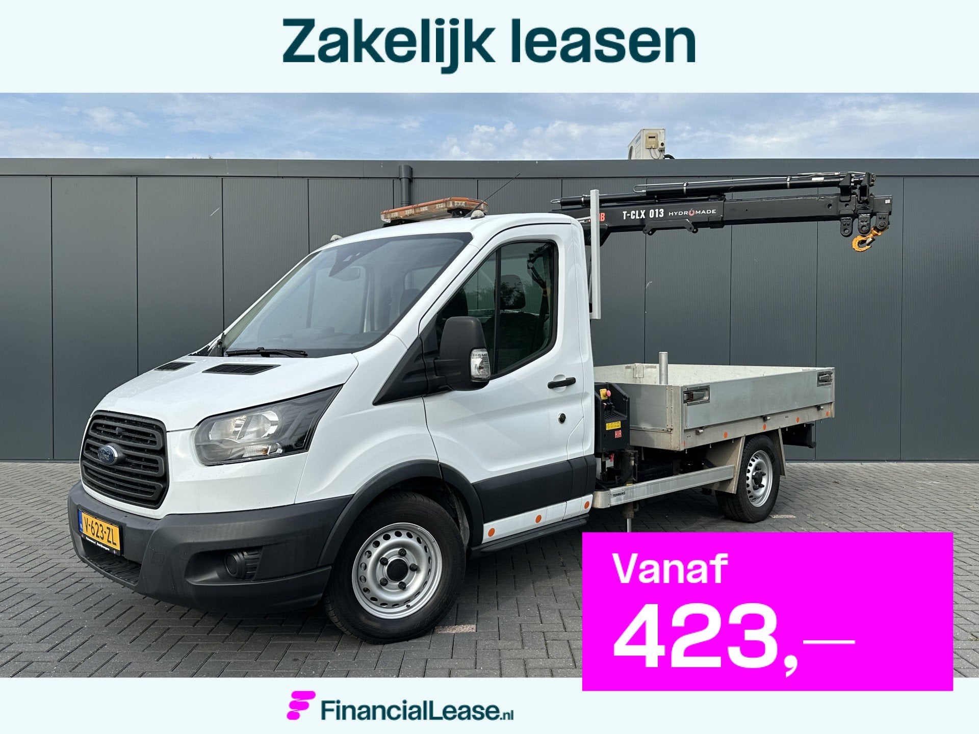 Ford Transit 350 2.0 TDCI 130 PK AWD / 4x4 / HIAB T-CLX 013, Euro 6, 4 cilinders, 2800 kg, Wit
