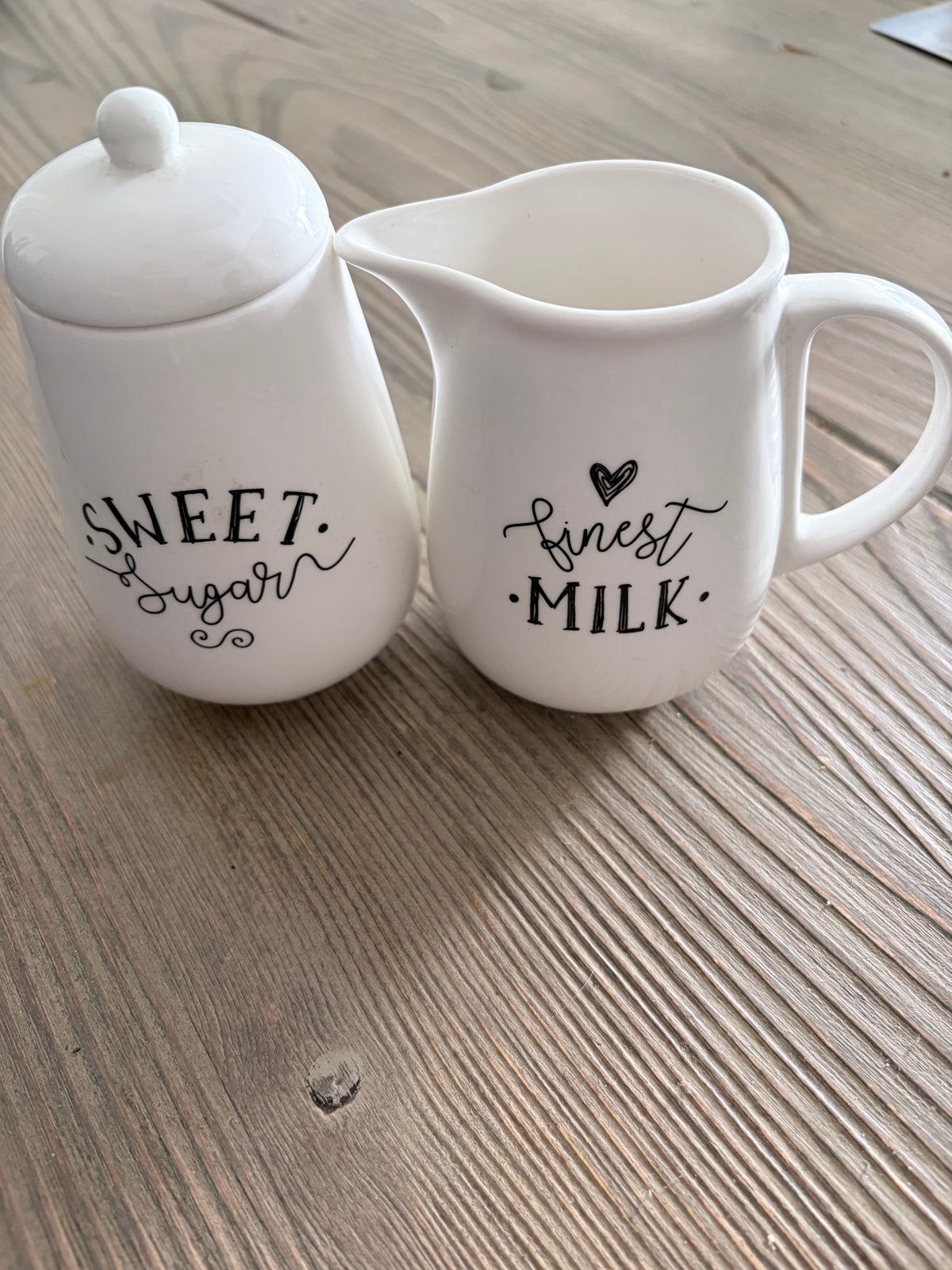 Suikerpot en melkkan set - Sweet Sugar & Finest Milk, Overige typen, Ophalen of Verzenden, Zo goed als nieuw, Steen/keramiek