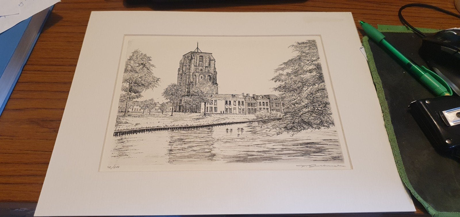 Oldehove Leeuwarden, ets 42/200 van .., Antiek en Kunst, Kunst | Etsen en Gravures, Ophalen of Verzenden
