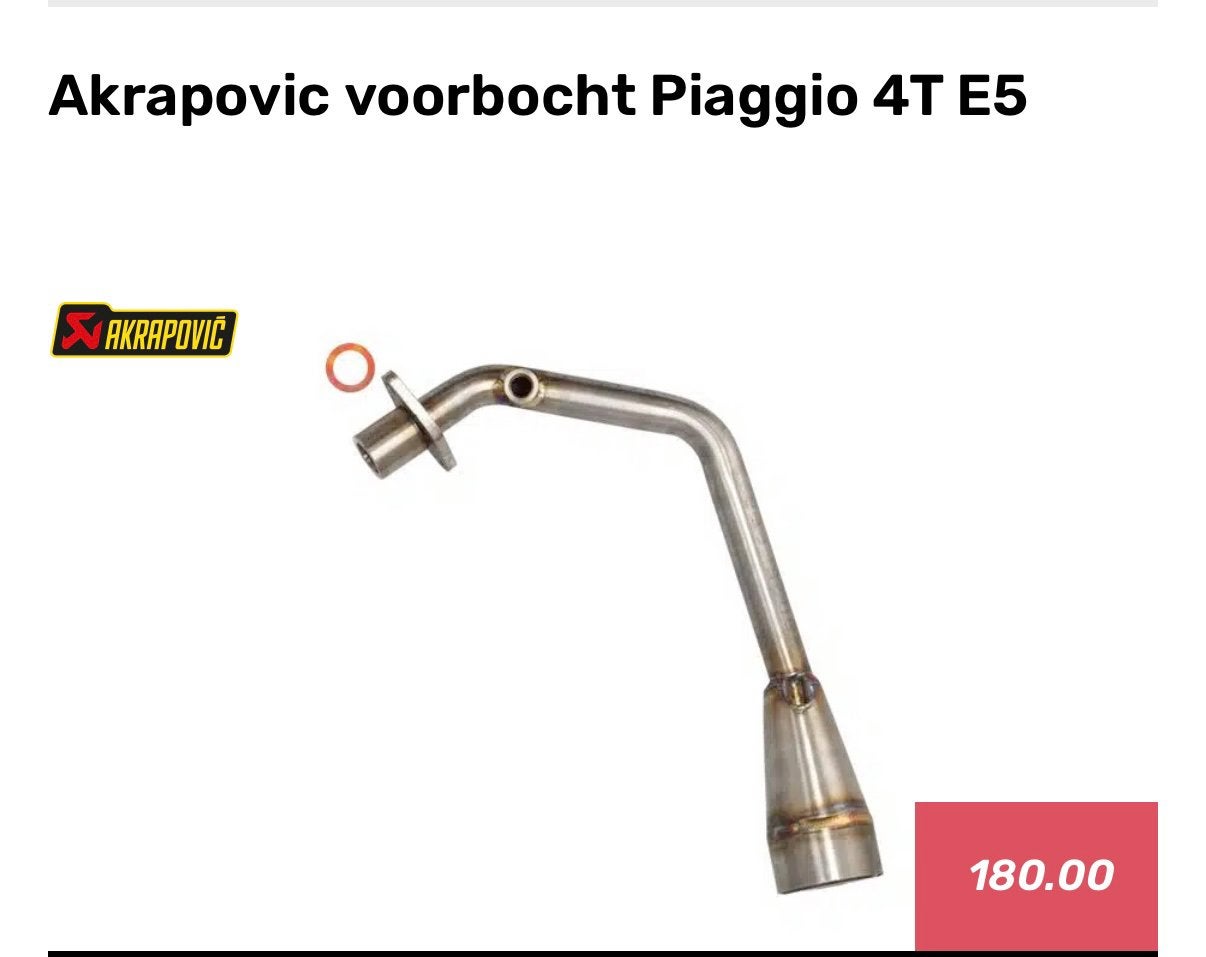 Nieuw!! Voorbocht Akrapovic piaggio 4T E5, Ophalen of Verzenden, Nieuw