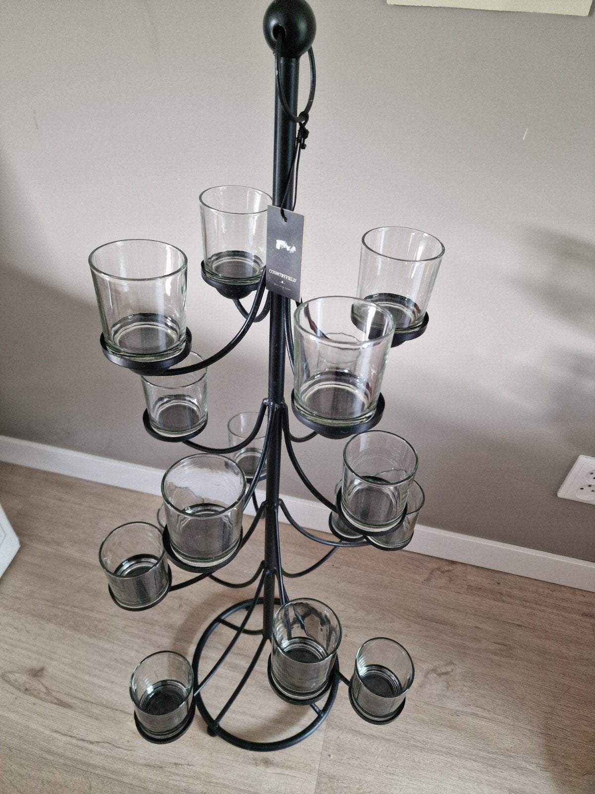 Zwarte metalen kandelaar met glazen houders Countryfield, Ophalen, Gebruikt, Zwart, Metaal